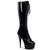 PLEASER DELIGHT-2023 Black Stretch Pat-Black Knee High Boots - Shoecup.com